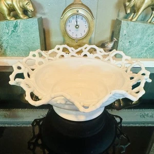 Vintage Atterbury Open Lace ruffle Edge Milk Glass Bowl Candy dish - Picture 1 of 4