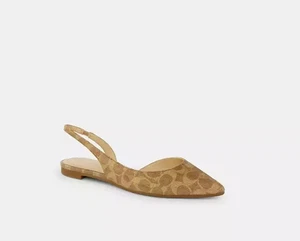 Coach Women Size 8.5 Tan Valerie Slingback In Signature Canvas Flat Shoes - Picture 1 of 5