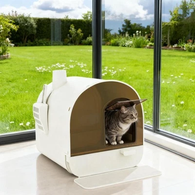 Белый кошачий лоток с капюшоном с крышкой, черпаком, фильтром - 17x17,25x18,5 дюйма - Изображение 1 из 4