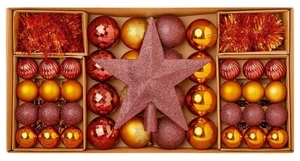 Xmas Baubles Tree Decorations Rustic Caramel & Sepia 54 Pack Shatterproof - Picture 1 of 2