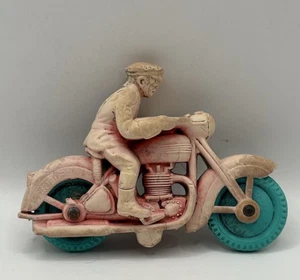 Vintage Auburn Rubber Toy Police Motorcycle Harley-Davidson Indian Blue Wheels - Picture 1 of 2
