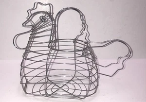 Chicken Hen Egg Basket Gray Chrome Wire Large Farmhouse Country Vintage Kitchen - Picture 1 of 7