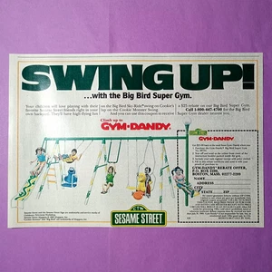 Sesamstraße Big Bird Super Gym Printanzeige Vintage 1985 Gym Dandy Schaukel Set - Bild 1 von 2