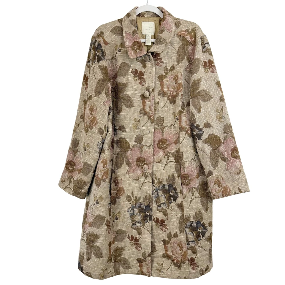 VTG J. Jill Women XL Floral Print Button Long Sleeve Coat TAPESTRY JACQUARD 90s - Image 1 of 4