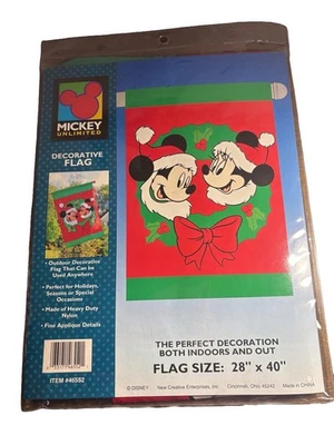 Y2K Disney Classic Christmas Wreath Mickey Minnie Santa Decorative 28”x40” Flag - Image 1 of 3