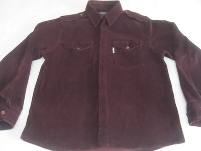 Vintage Burberry London Corduroy Military Epaulets Work Shirt (Burgundy | Large) - Image 1 of 4