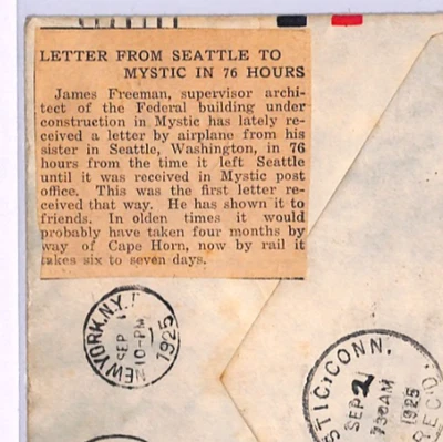 USA Air Mail 1925 Cover Seattle RECORD *MYSTIC* FLIGHT (76 Hours) NEWSPAPER XA32 - Image 1 of 4