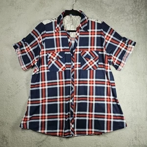 R N B Spitze hinten rot weiß & blau kariert Button-Down Hemd Lasche kurze Ärmel Gr. 2X - Bild 1 von 15