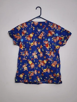 Christmas Medical Scrub Topl Festive Reindeer Holiday Theme Women's Size Small - Image 1 of 4