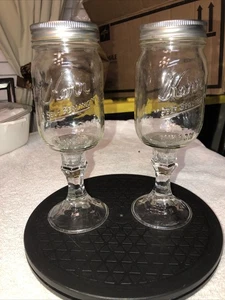Kerr Mason Jar Goblets w/ Lids Clear Pedestal Pair - Excellent, Rare! - Picture 1 of 6