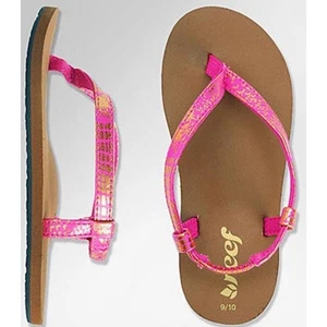 New Girls Little Ronday Vu Reef Flip Sandals 4 / 5 Youth Big Girls Pink Gold - Picture 1 of 8
