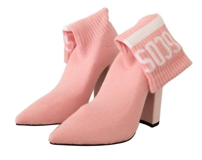 GCDS Shoes Pink Suede Logo Socks Block Heel Ankle Boots EU39 / US8.5 RRP $500 - Image 1 of 4