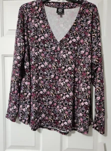 Bobeau V-Neck Long Sleeve Top Womens Size 1X Floral NWT $44. - Picture 1 of 6