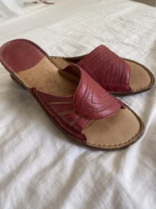Colorado Womens Red Leather Slides Sz 9 Good Cond Opanka Hand Stitched Comfy - Picture 1 of 15