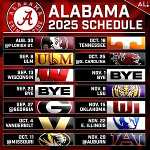 ALABAMA CRIMSON TIDE Football 2025 Schedule FRIDGE MAGNET 8" x 8" - Picture 1 of 1