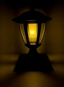 2pcs Solar Hexagon Lights w/ Flickering Flame Torch Light Post Cap or Wall Mount - Picture 1 of 3