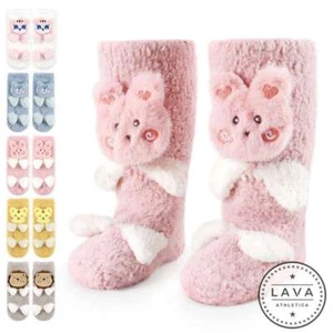 Kids Girls Cosy 3D animal Socks Non-Skid Gripper Super Soft Fluffy Slipper Socks - Picture 1 of 17