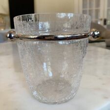 Vintage mid century modern cracked glass and silver plated ice bucket