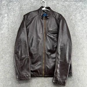Cole Hann Lamb Leather Jacket Mens Large Brown Full Zip Lined Bomber Coat - Picture 1 of 10