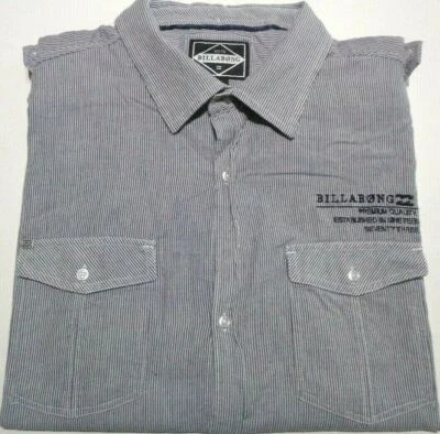 Billabong Mens Size XL Grey Striped Short Sleeve Button Up Shirt - image 1 of 4