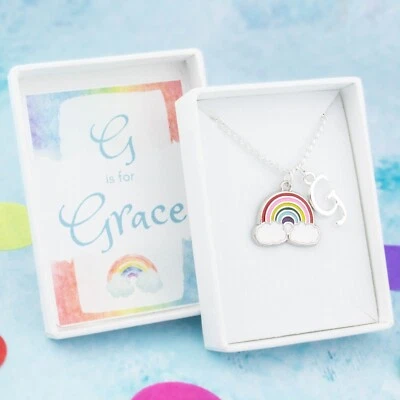 Collar Arco Iris Dije, Personalizado con Nombre e Inicial, Regalos Niñas Pequeñas Foto 1 de 4