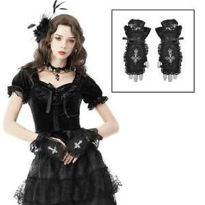 DARK IN LOVE Holy Cross Gloves Gothic Handstulpen Metall-Kreuz Spitze Rüschen - Bild 1 von 7