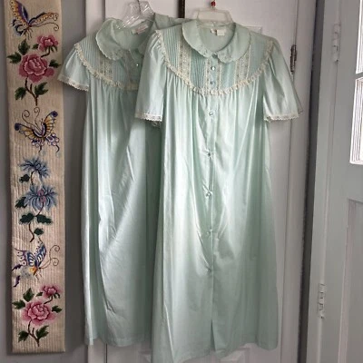 VESTIDO DE NOCHE VINTAGE PARA MUJER BATA MANGA CORTA ENCAJE BORDADO FLORAL BARBIZON M Foto 1 de 4