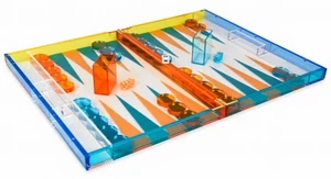 Tizo Lucite Backgammon Set Multicolor Turquoise Orange - Picture 1 of 6