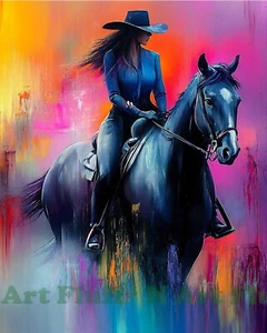 Abstraktes dunkles Cowgirl schwarzer Hengst AI Digitaldruck 8 x 10 Museumspapier T67 - Bild 1 von 5