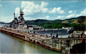Canal Zone Panama used postcard 1955. USS Missouri