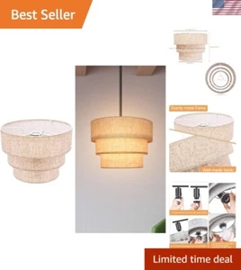 Natural Linen 3-Tier Drum Lamp Shade - Easy Installation & Eye Protection - Picture 1 of 9
