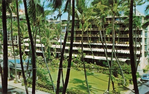 Honolulu Hawaii, Waikiki Beach Edgewater Hotel Coconut Grove, postal vintage - Imagen 1 de 2