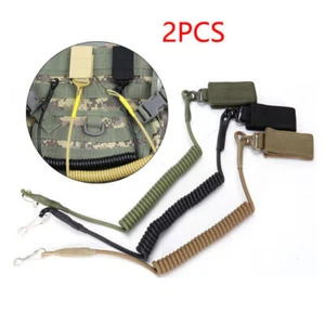 2PCS Tactical Pistol Lanyard Sling Elastic Handgun Secure Spring Retention Rope - Picture 1 of 11