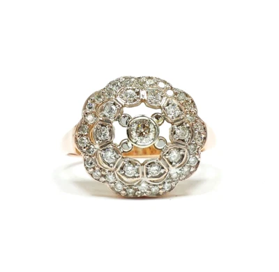 Anillo de diamantes con cúpula en racimo de oro rosa de 14 quilates de 0,50 quilates talla 11,5 Foto 1 de 4