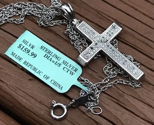 New w/ Tag 1/5 CTW Diamond Sterling Silver Cross Pendant 18” Necklace Set - Picture 1 of 16