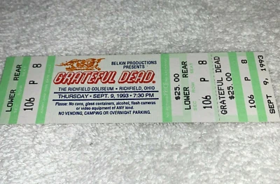 GRATEFUL DEAD UNUSED CONCERT TOUR TICKET RICHFIELD OHIO Jerry Garcia Ephemera - Image 1 of 4