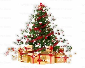 Happy Holidays Christmas Tree - Edible 2D Fondant Cake Cupcake Topper - D21802 * - Picture 1 of 1