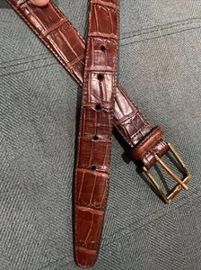 Brighton 32202 Brown Embossed Leather Alligator Dress Belt Mens 34 Brass Buckle - Picture 1 of 6