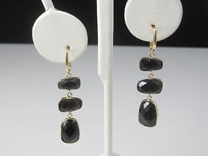 Black Onyx Earrings EFFY 14K Yellow Gold Triple Drop Dangle Hinged Hoop Jewelry