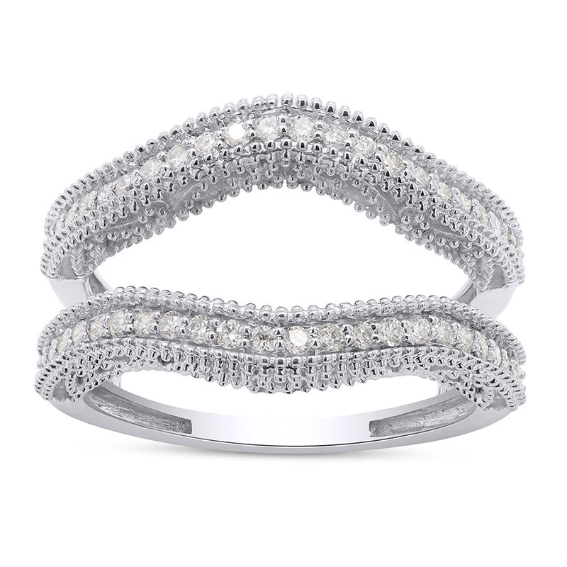 Anillo protector anillo potenciador solitario diamante cultivado en laboratorio redondo de 1/3 quilate oro blanco de 14 k Foto 1 de 4