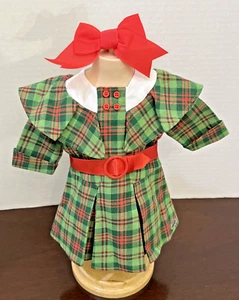 American Girl Doll ๐ Kit Beforever Christmas Outfit Green Plaid Dress Hair Bow - Picture 1 of 17