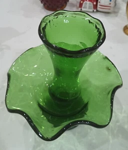 Forest Green Epergne Flower Vase, 2 pcs, Pedestal & Bowl 7" tall, 6" wide, L@@K! - Picture 1 of 6