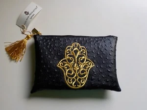 LuxusTasche Pochette Hand of Fatima Bag Clutch Kunst-Straussenleder Djerba black - Bild 1 von 7