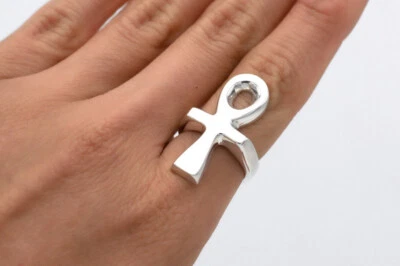 Sterling Silver Ankh Ring, Large Ankh Cross Ring, Egyptian Cross Ring, Valentine - Image 1 of 4