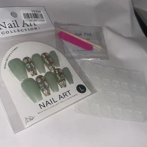 Press On Nails Medium Coffin 3D Rhinestone Size Large Kit Bundle - Picture 1 of 6
