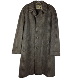 Vintage Samuel Martin Cord Twist Wool Topcoat England 50s 60s Houndstooth M/L - Picture 1 of 24