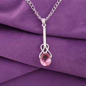 Turmalina Rosa Gema 925 Plata de Ley Boho Joyería Hecho a Mano Colgante 4.5cm - Imagen 1 de 3