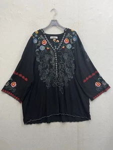 St.Lareina Shirt Damen 2XL schwarz Blumenstickerei 3/4 Arm Boho Bauern - Bild 1 von 10