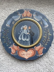 Piatto dipinto rustico Tole firmato artista vintage matrimonio sposa regalo arte - Foto 1 di 8