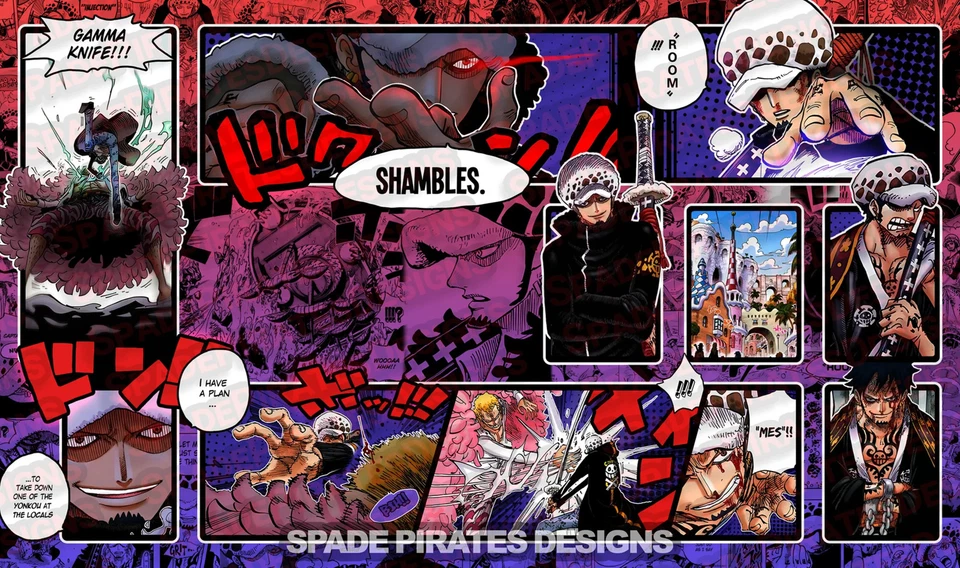 Tapete de jogos One Piece Trafalgar Law (vermelho/roxo) - Imagem 1 de 1